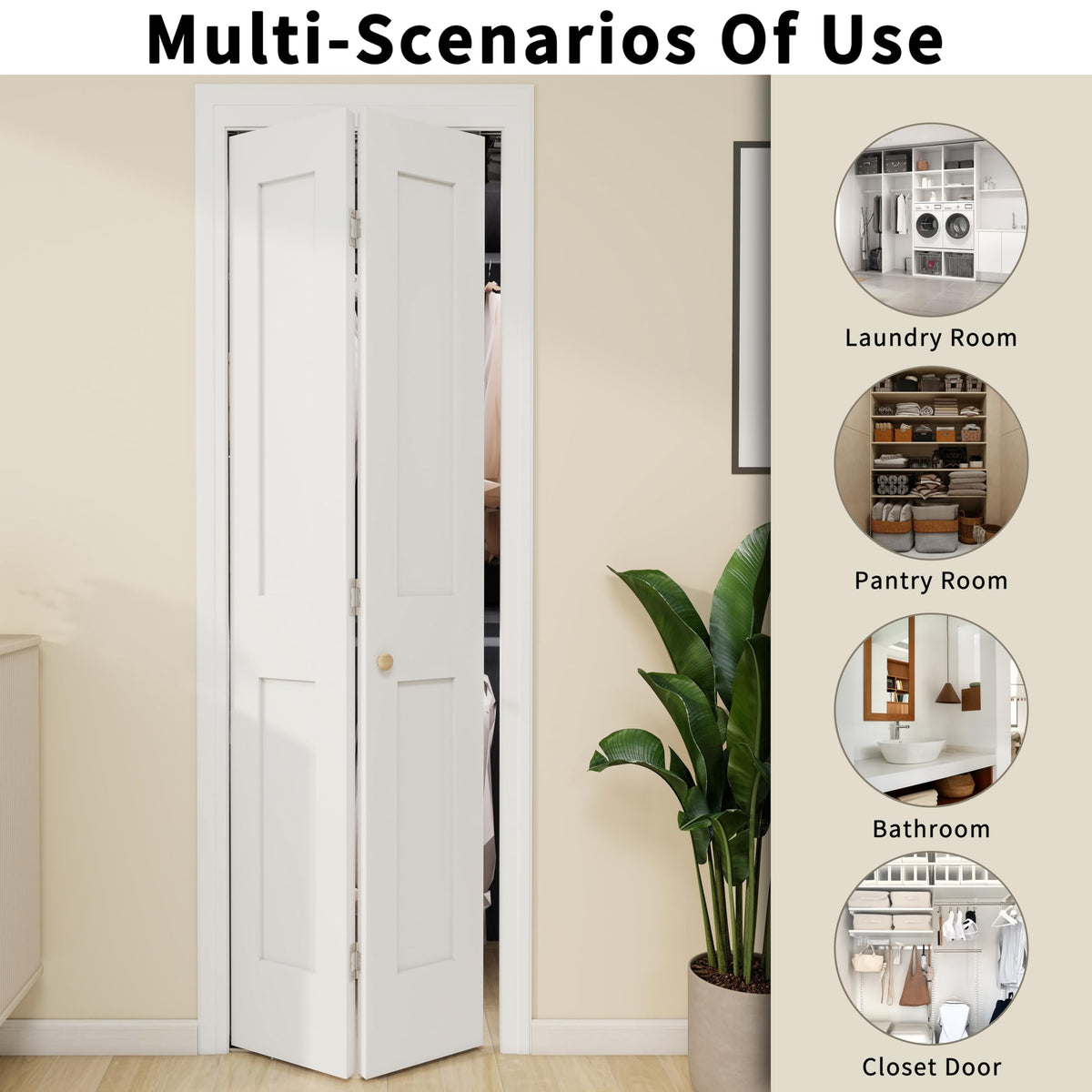 Brosisincorp 30" x 80" Shaker Bifold Closet Door, Solid Wood Core Interior Folding Door, Pre-Assembled & Paintable, Complete Hardware Kit Included, White 2-Panel