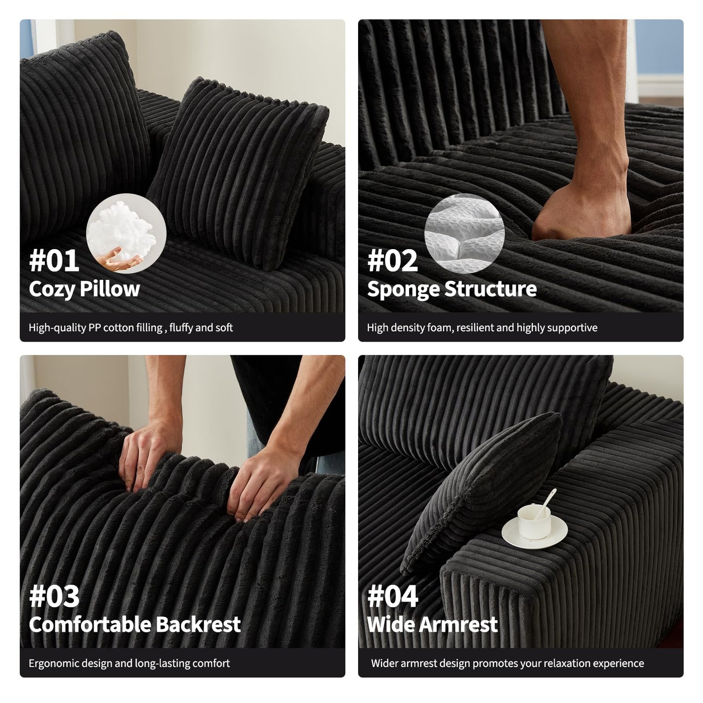 108" Modular Sectional Sofa Couches for Living Room Cloud Memory Boneless Couch No Assembly Required