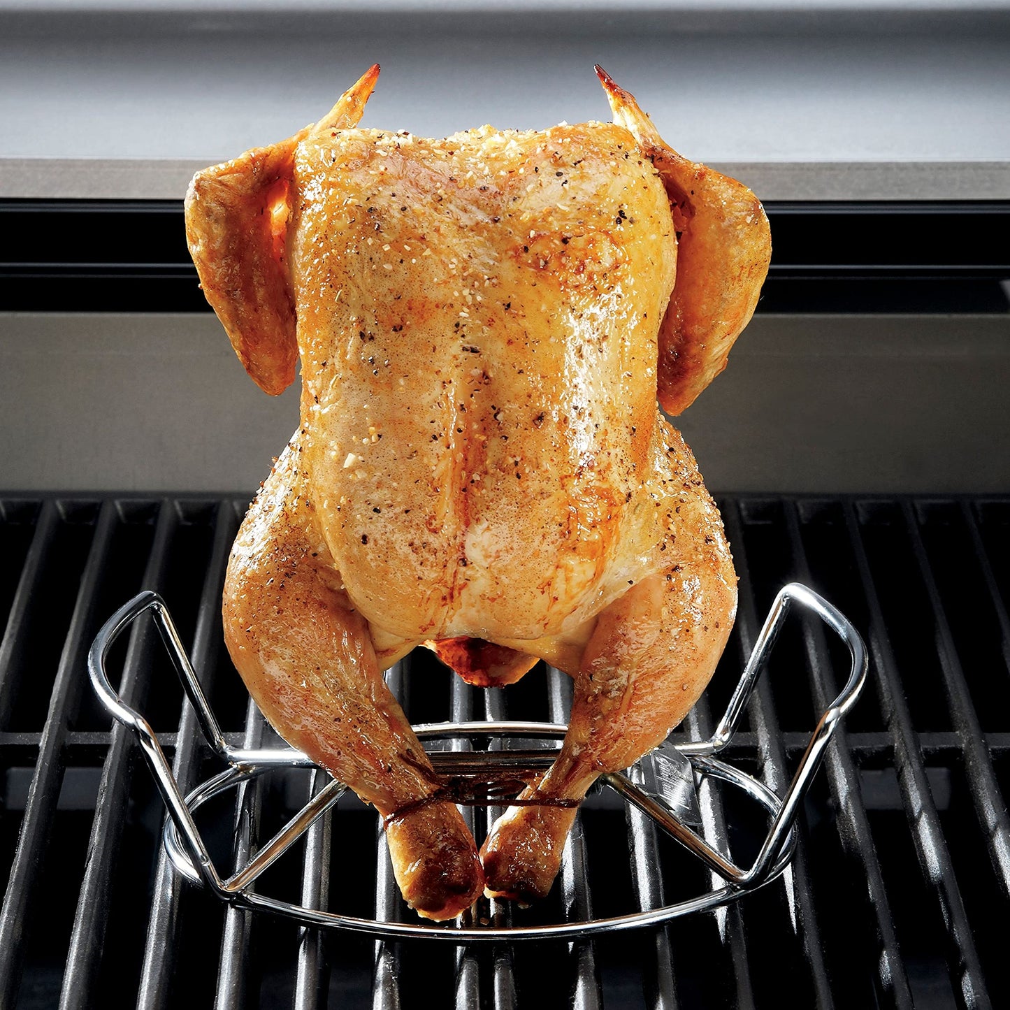 Weber Poultry Roaster Made of Stainless Steel, with Practical Handles, Holder for Can/Container for Liquids for Crispy, evenly Cooked & Juicy Chicken, Dishwasher Safe - Silver (6482)