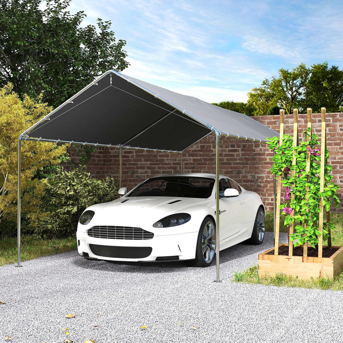 Outsunny 10'x20' Carport Outdoor Heavy Duty Party Tent Galvanized Car Canopy with Included Anchor Kit, 3 Reinforced Steel Cables, Gray