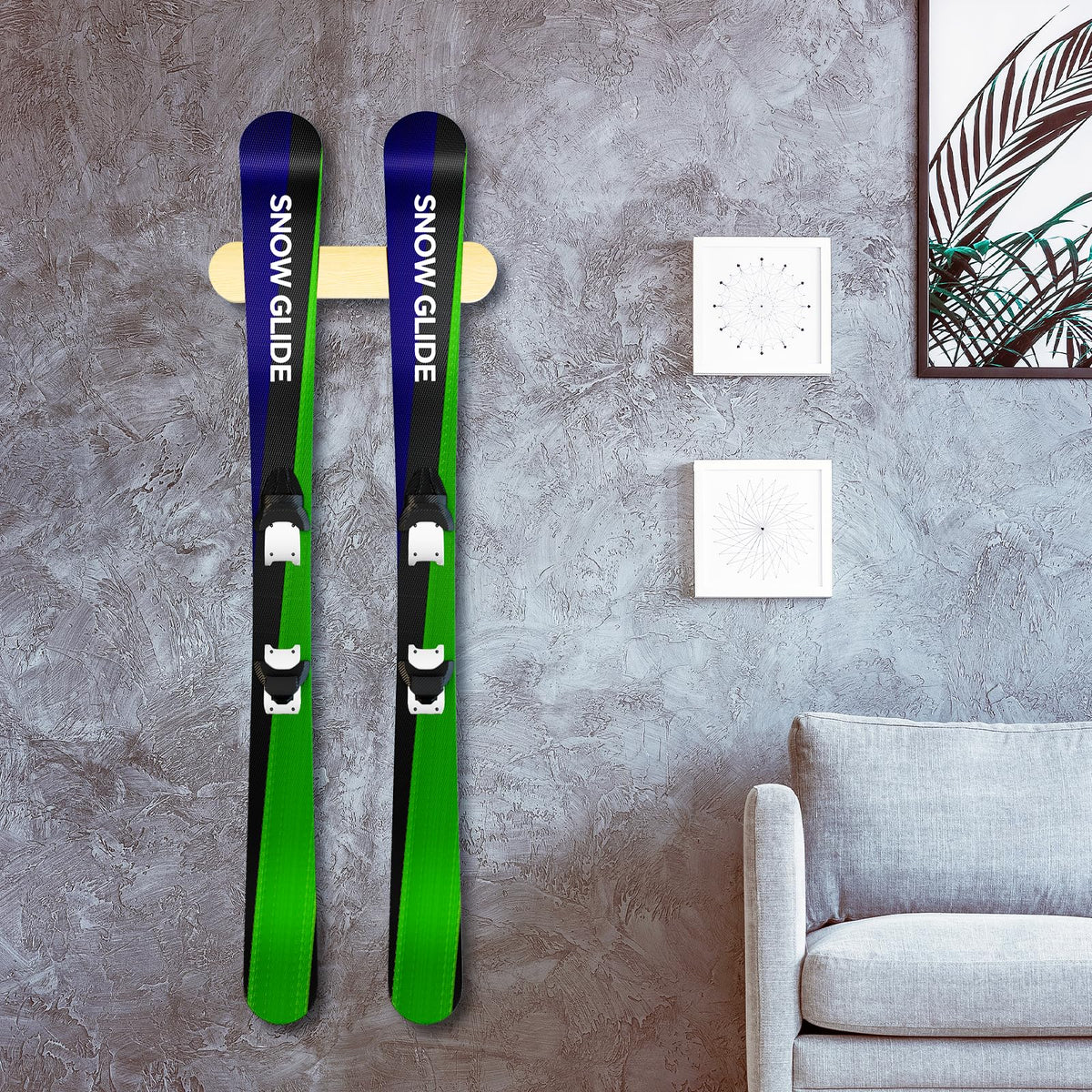 Evjocoh Wooden Ski & Snowboard Wall Mount Horizontal, Skateboard Wall Rack with Screws, Snowboard Display Stand, Indoor Snowboard Storage for Room, Garage (2, wood)