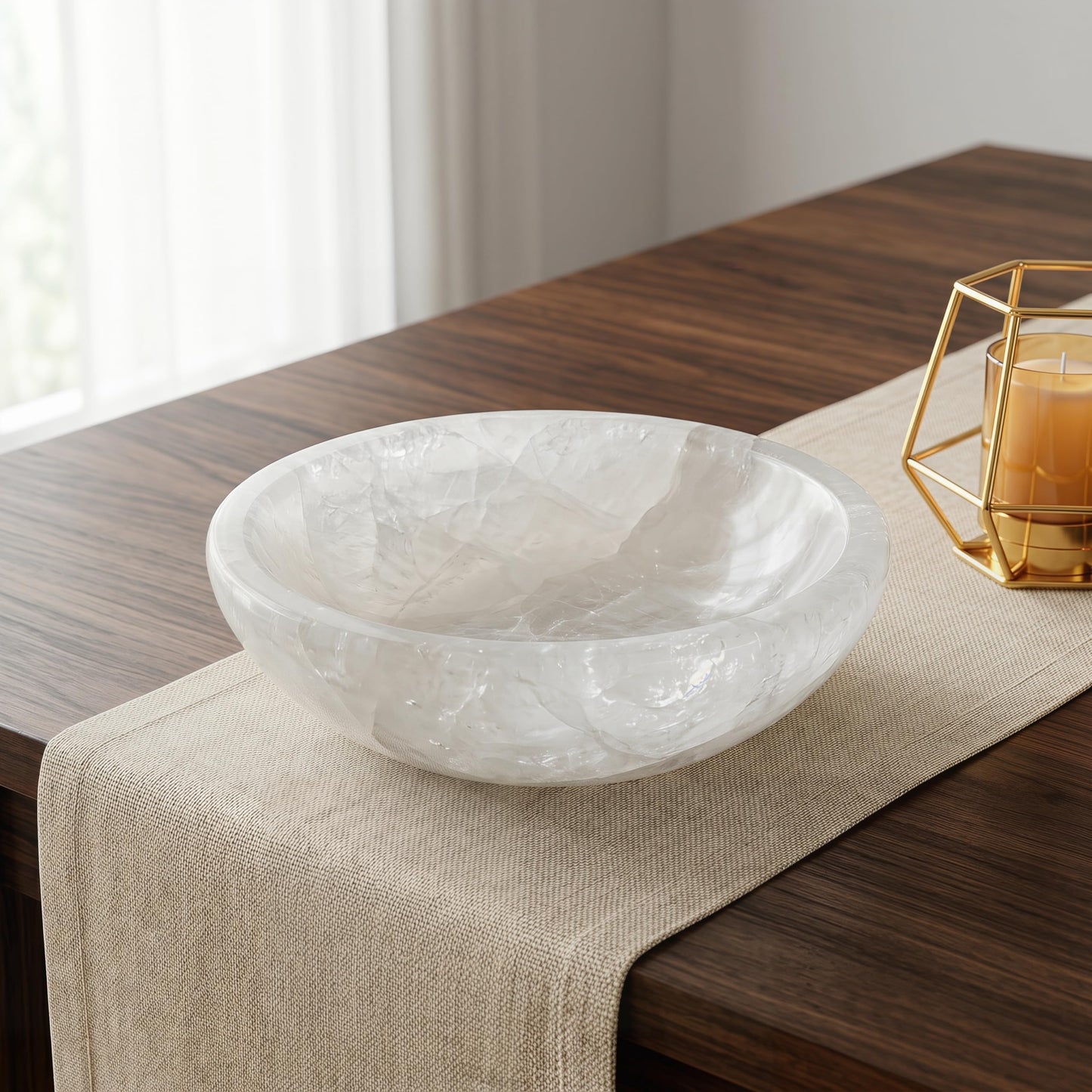 YeasHome Calcite Stone Bowl, Pure White, Natural Marble Crystal 20cm
