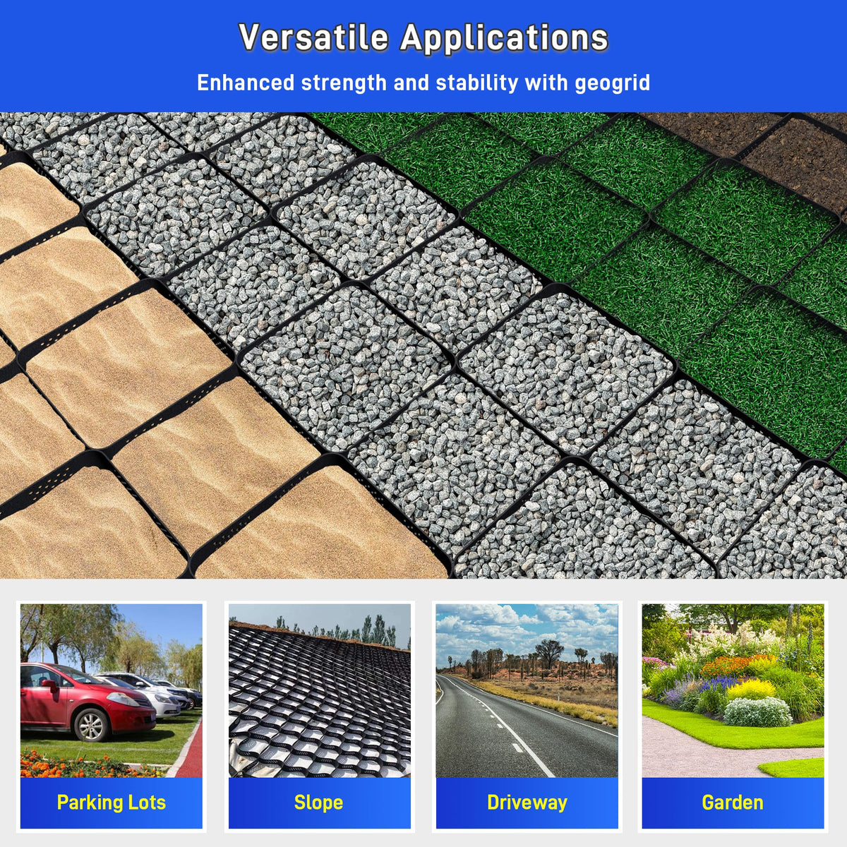 Gravel Grid 3" Thick Geo Ground Grid, 36x4 FT Geo Cell Gravel Retainer 1885 LBS Per Sq ft, Foldable Permeable Stabilization System with Connection Buckles for Driveway Walkway Landscaping and Slopes