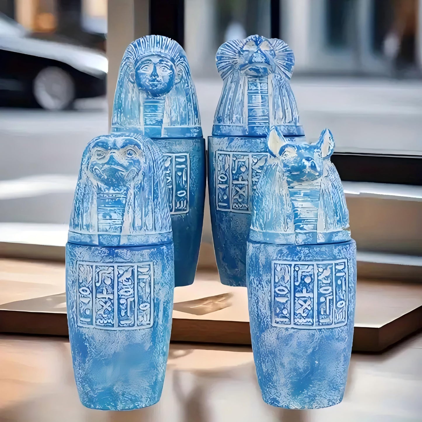 Will Art Museum 4pcs Ancient Egyptian Gods Canopic Jar Statue Resin Four Sons of Horus Egyptian Statue Ornaments Hand Painted Egypt Collectible Decor Sculpture Replica
