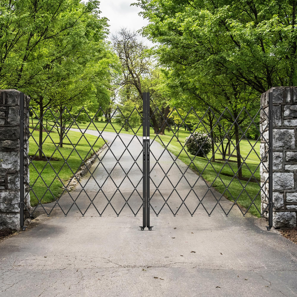 YITAHOME Double Folding Security Gate, 85" H x 150" W Accordion Gate, Flexible Expanding Security Gate, Retractable Fence Metal Safety Gates, 360° Rolling Barricade Gate, Scissor Gate with Padlock
