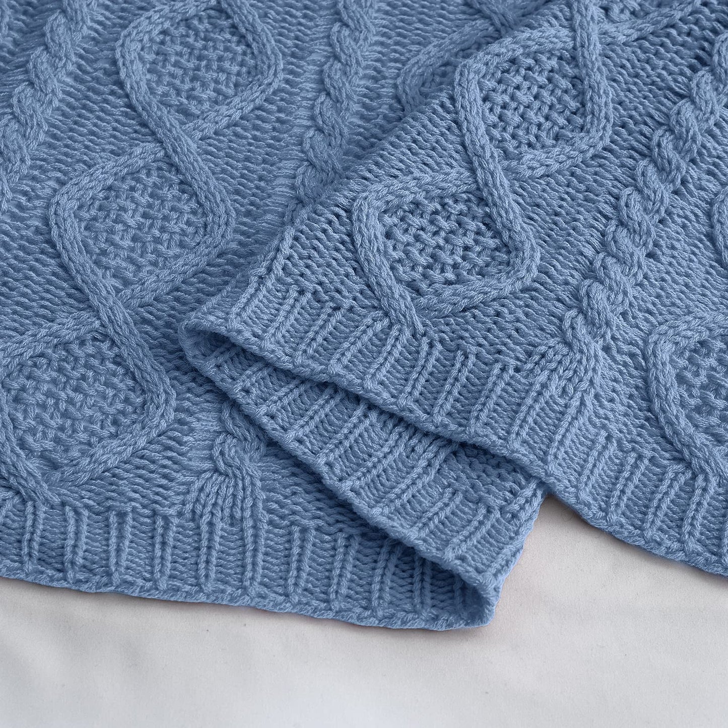 Homiest Dusty Blue Cable Knit Throw, 60 x 80 Inch, Lightweight Acrylic Knitted Blanket with Diamond Texture, Soft & Cozy for Couch, Bed, Sofa