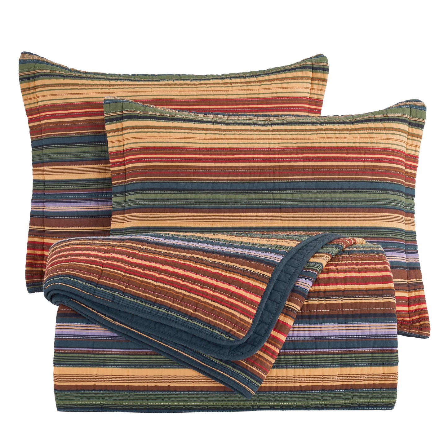 Chezmoi Collection Avery 2-piece Multi-Color Striped 100% Washed Cotton Quilt Set Twin Size
