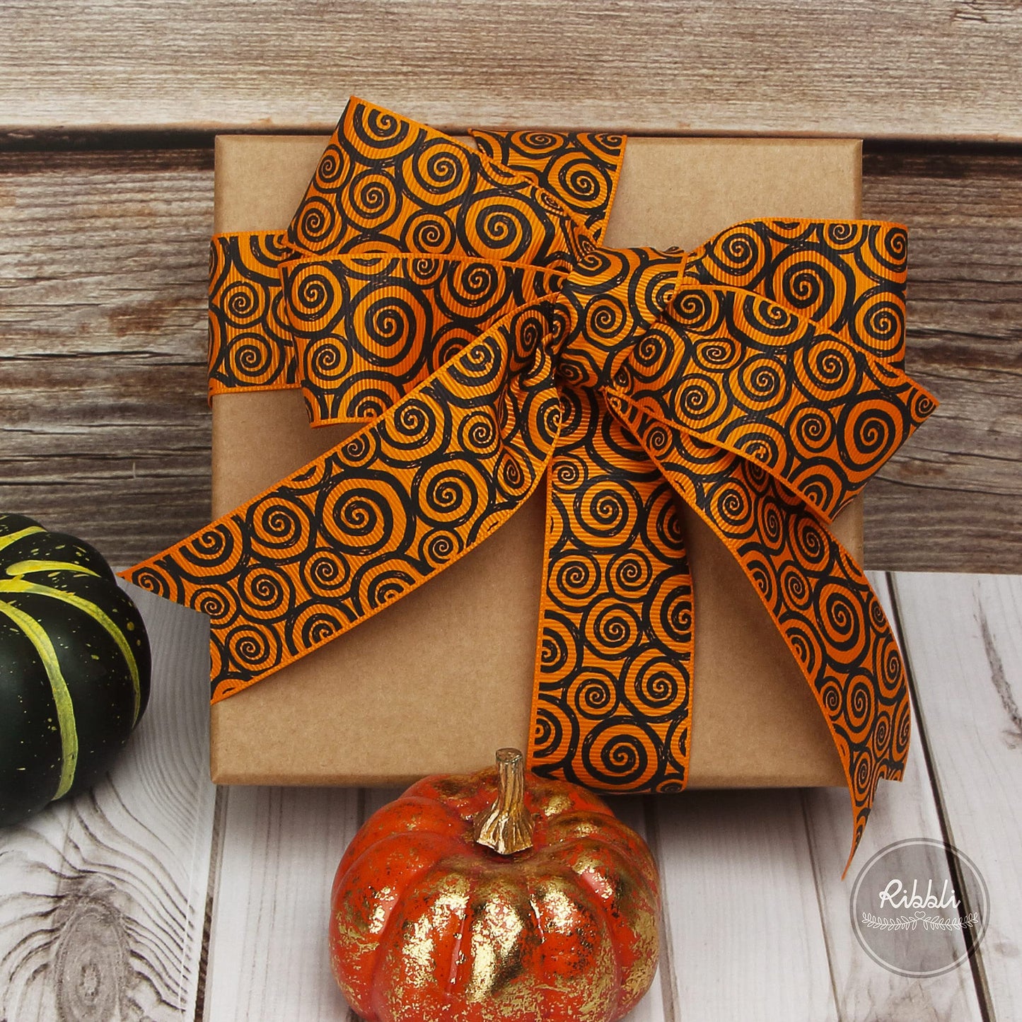 Ribbli Grosgrain Halloween Swirl Print Craft Ribbon,1-1/2 Inch,10-Yard Spool, Orange/Black,Use for Halloween Wrapping,Fall Decoration,All Crafting and Sewing
