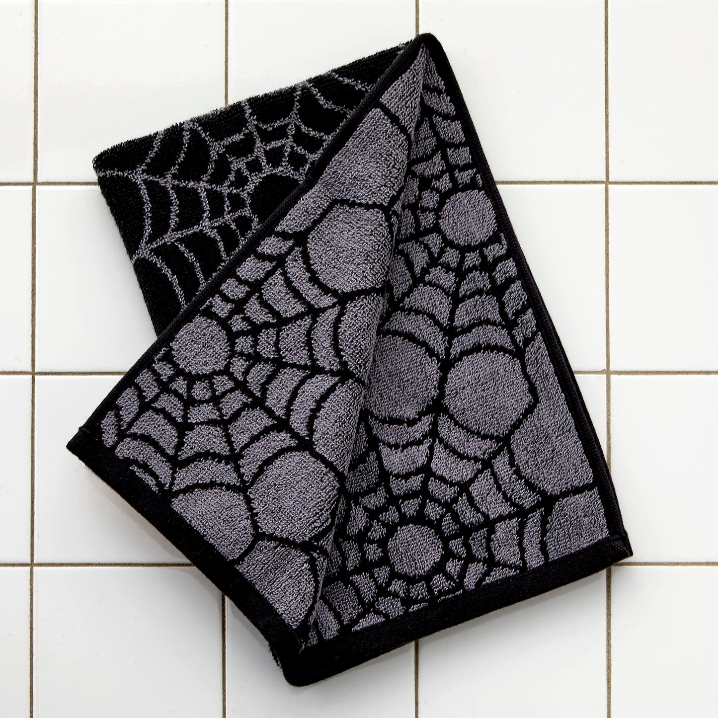 SKL Home Halloween Spider Web 100% Cotton Jacquard 2pc Hand Towel Set, Reversible, Soft & Absorbent, Decorative for Bath/Kitchen/Bar & Gift, Black