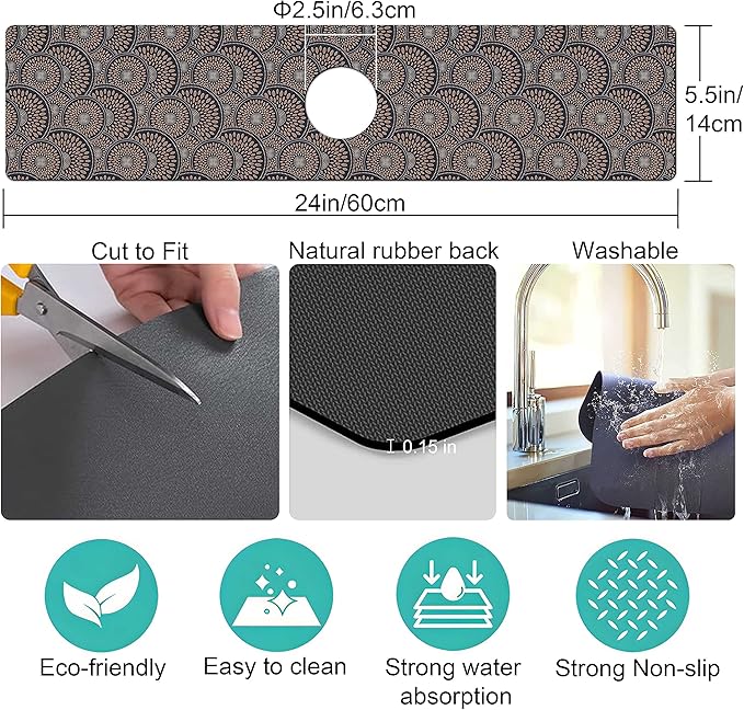 Kitchen Sink Splash Guard Faucet Mat Super Absorbent Fast Drying Mat Sink