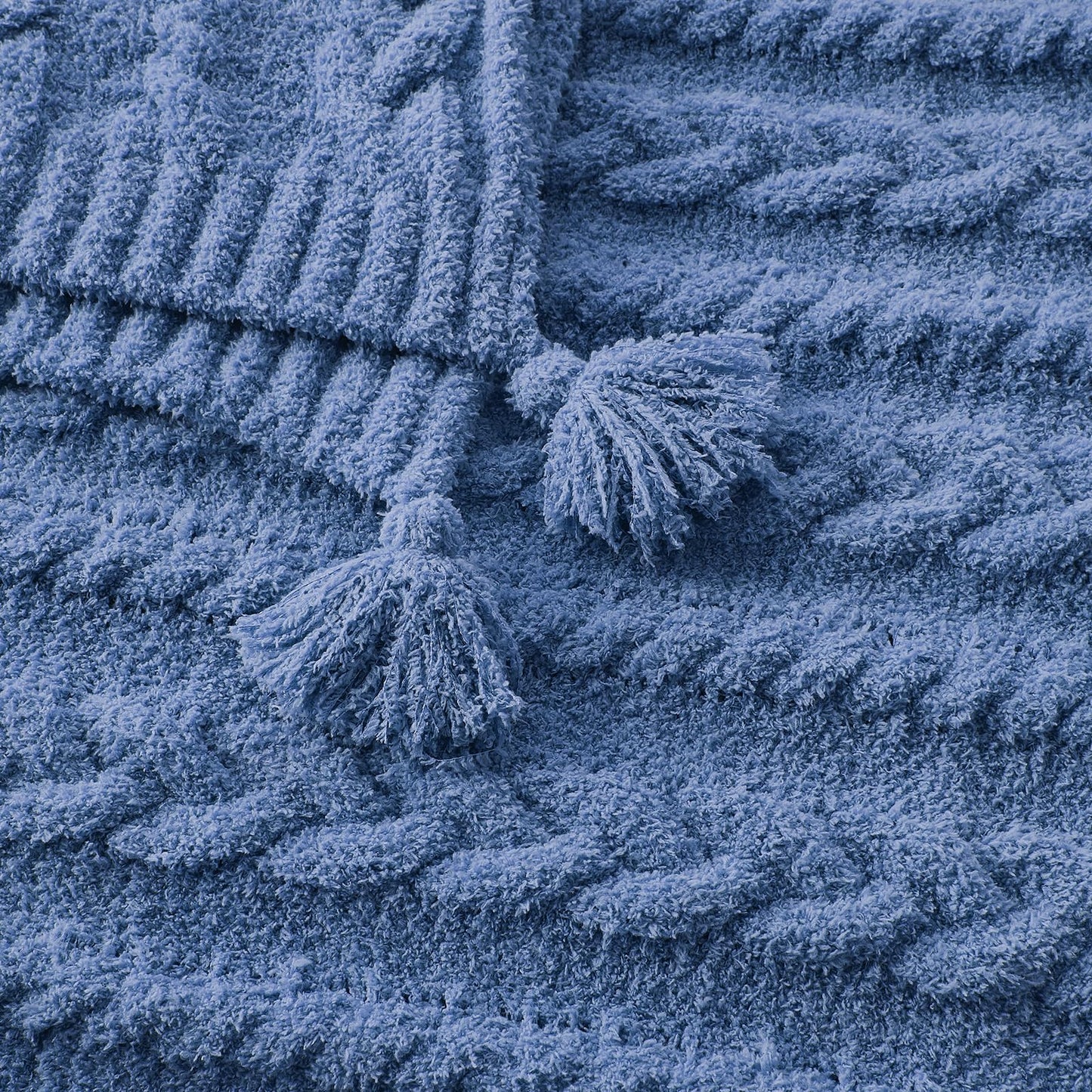 HORIMOTE HOME Chenille Chunky Knit Throw Blanket for Couch with Tassels, Soft Cozy Blanket for Sofa Chair Bed, Blue, 50"x 60"