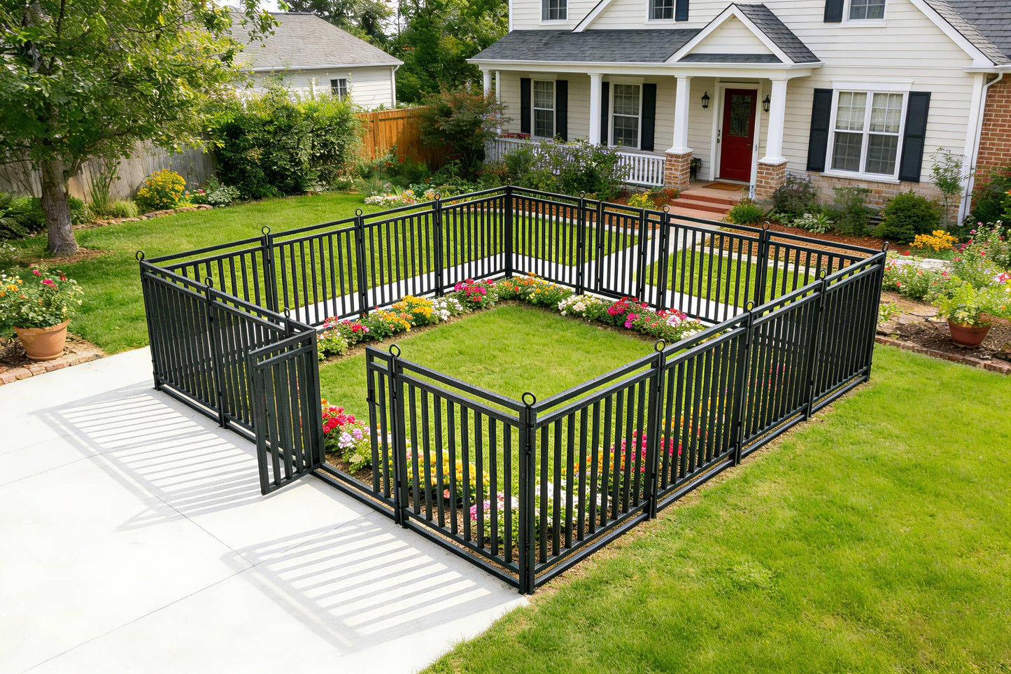 Decorative Garden Fence 54ft (L) × 40in (H), 21 Panels + 3 Gates, Metal Dog Fence Outdoor for Yard, Rust-Proof Animal Barrier Fencing for Patio & Flower Bed, Black-Silver