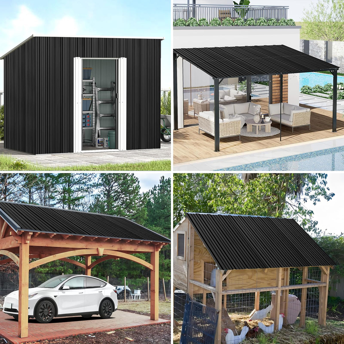 Metal Roofing Panels - 20 Pcs Waterproof Heavy Duty Metal Roof Panels Galvanized Steel Corrugated Tin Roof Panel for Carports Tool Sheds Patio Porch Pergola, Easy to Install Black, 60.6x17.7in