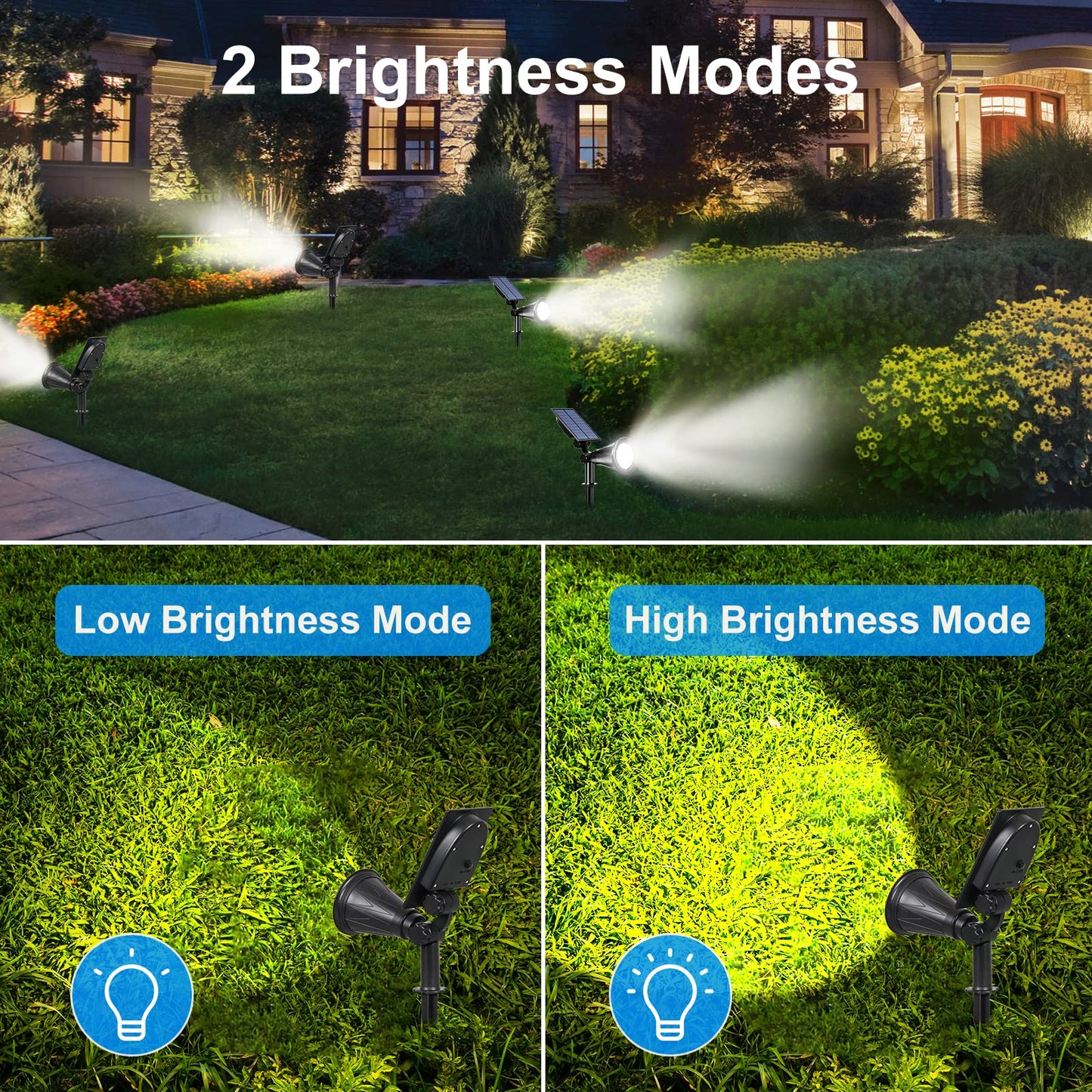 T-SUN 2 Pack LED Solar Spotlight, Waterproof Outdoor Security Garden Landscape Lamps, 180°Angle Adjustable,Daylight 6000K, Auto-on at Night/Auto-Off by Day for Tree, Yard,Lawn,Pathway