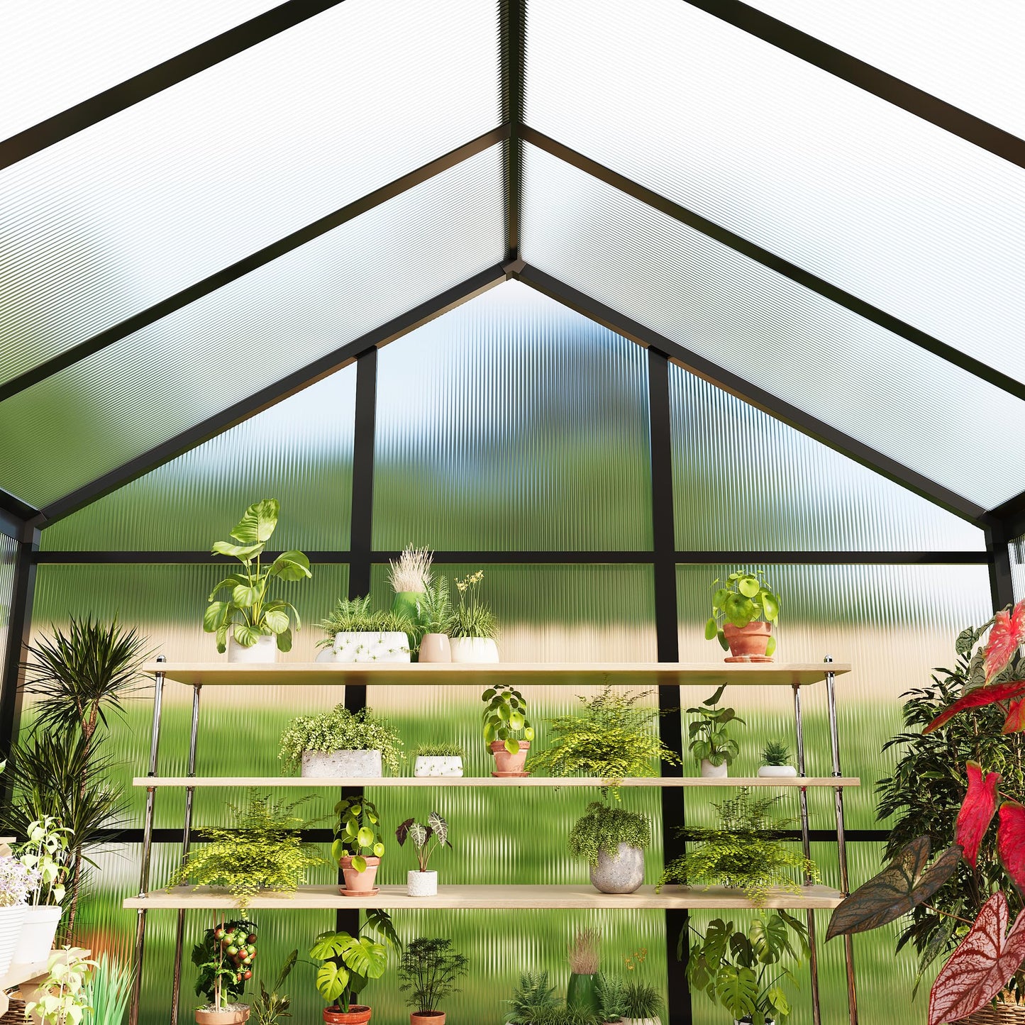 Greenhouse, 6x10 Ft Outdoor Greenhouses, Green House Kit, Portablee Greenhouse with Ground Nails and Vent Windows, Sliding Lockable Door, Polycarbonate Green House for Outside Garden Backyard, Black