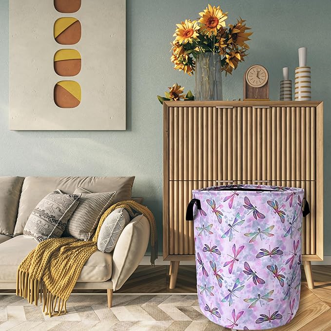 Watercolor Dragonfly Laundry Basket Foldable