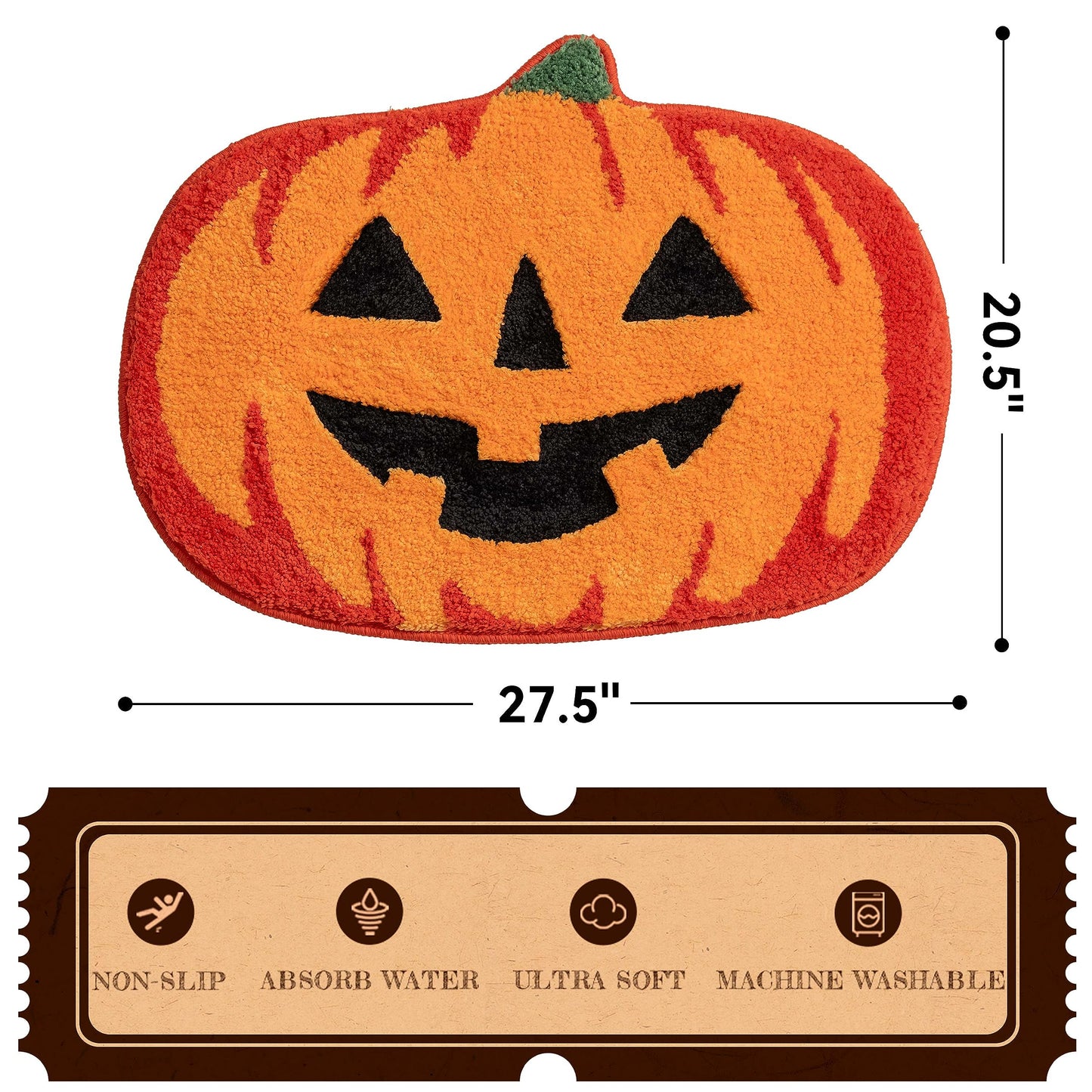 UNIBATH Halloween Pumpkin Bathroom Rugs, Non Slip Washable Absorbent Bath Mat, Autumn Funny Cute Microfiber Bathroom Rug for Shower Tub