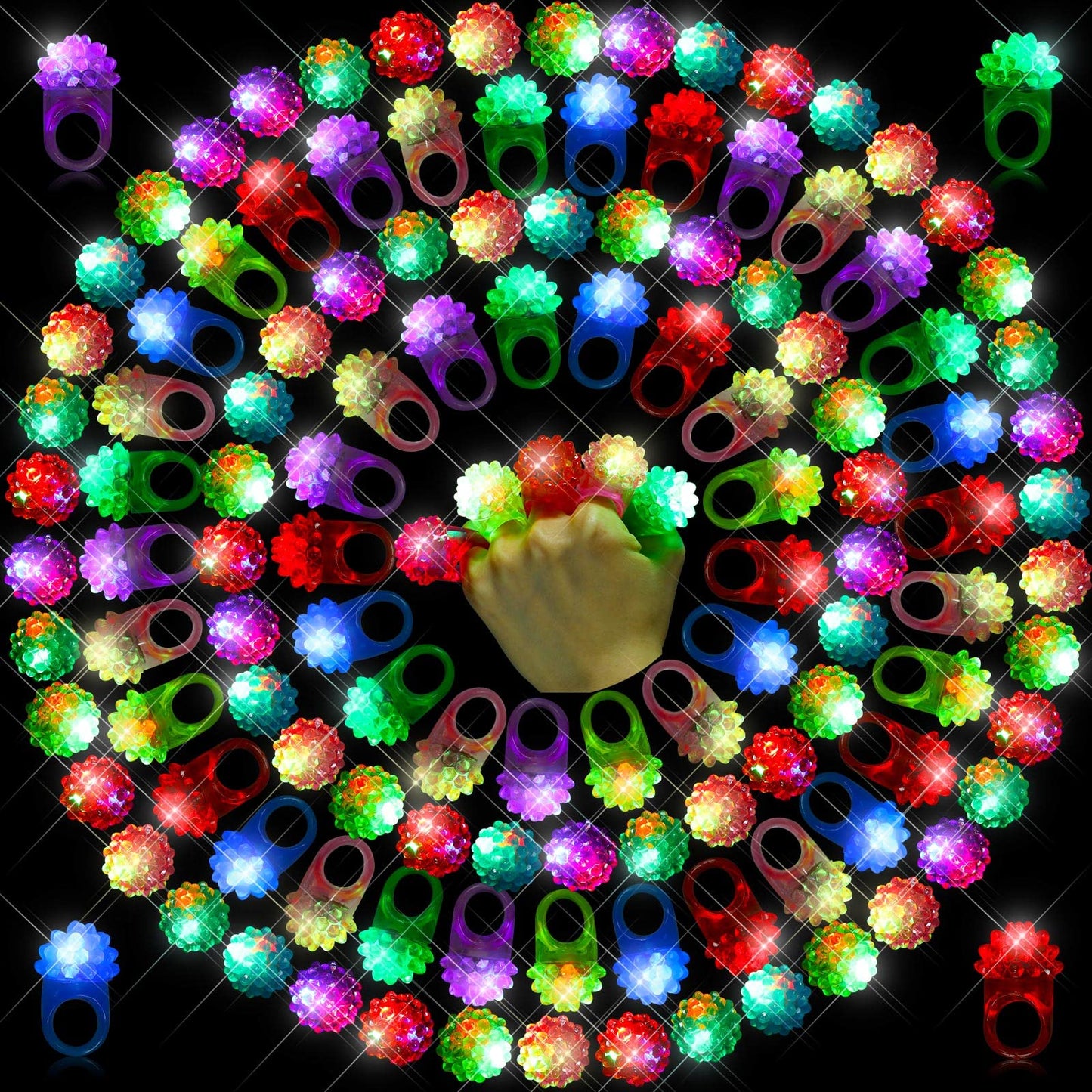 Sosation 100 Pcs Halloween Light up Ring LED Flashing Ring Halloween Party Favors Glow in The Dark Bumpy Jelly Finger Light up Blinking for Kids Carnival Party Supplies(Colorful)