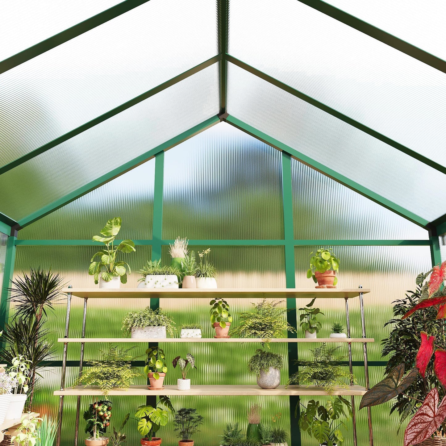6X8 ft Greenhouse, Greenhouses for Outside, Aluminum Frame Polycarbonate Panels with Sliding Lockable Door and Ajustable Roof Vent, Spacious Walk-in Design for Backyard, Garden, Patio, Green