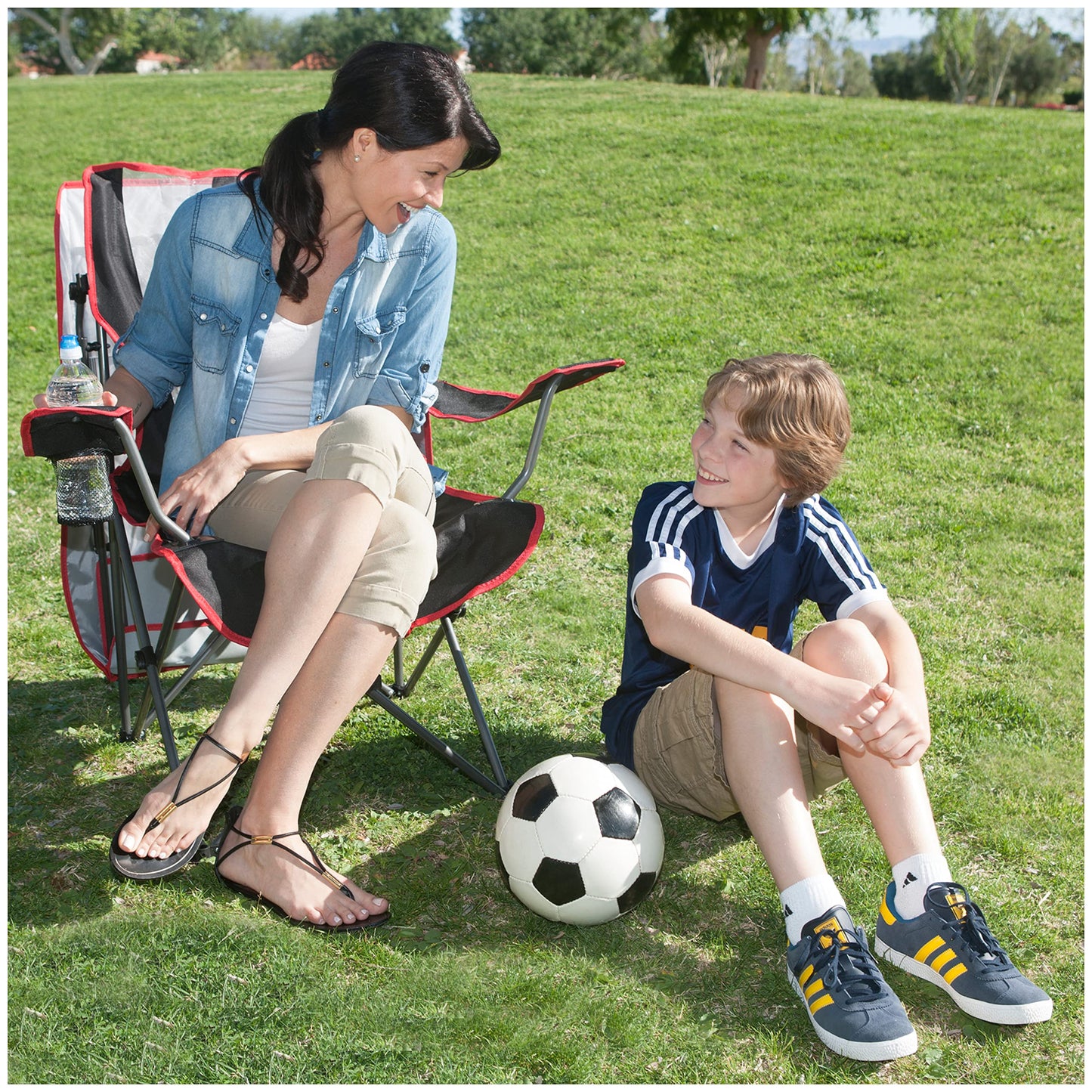 SwimWays Kelsyus Original Foldable Canopy Chair for Camping, Tailgates, and Outdoor Events, Grey/Red