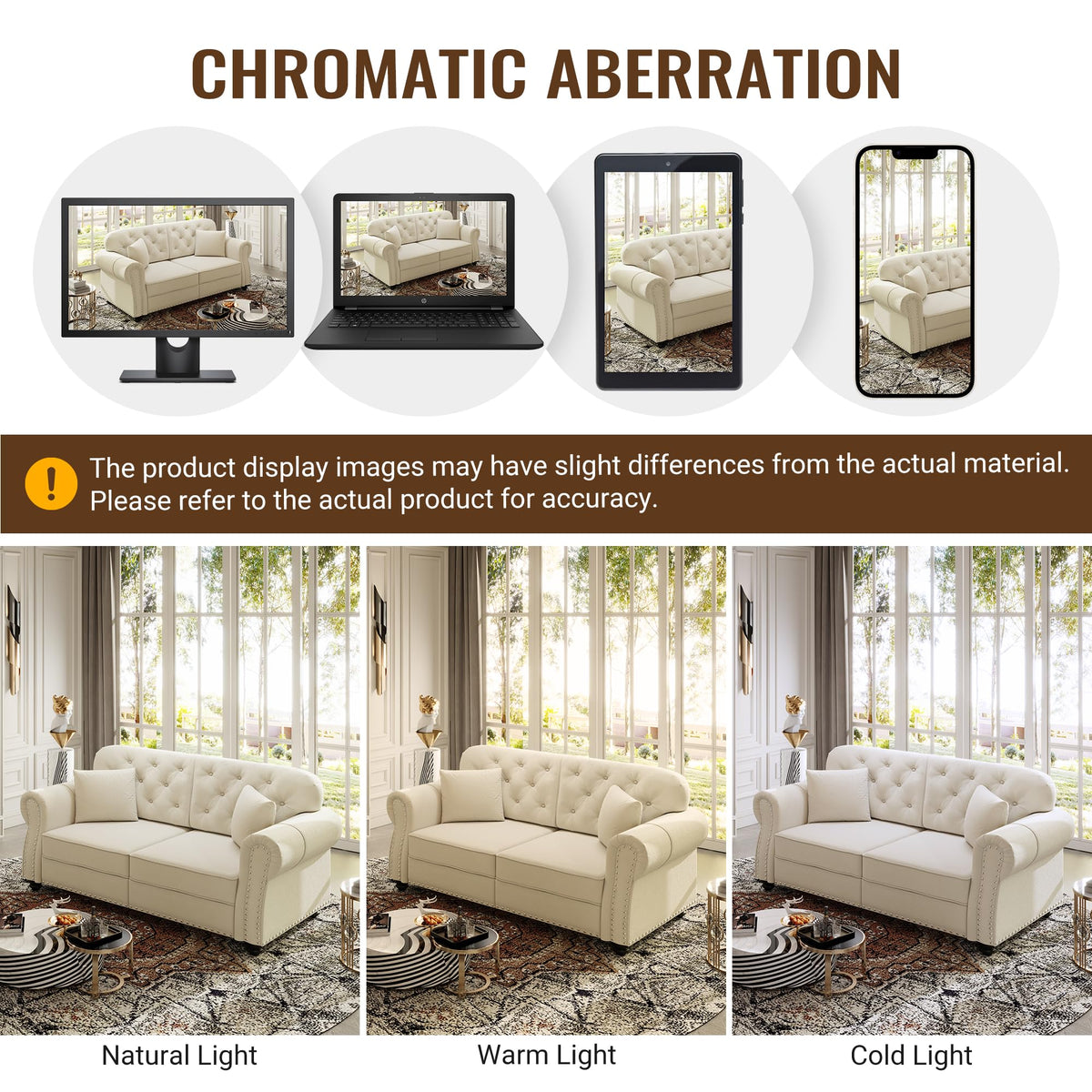 KEIKI 2-Piece Chesterfield Sofa Set with 1 Velvet 3-Seater Sofa & 1 Loveseat Sofa, Upholstered 5-Seater Couch Set with Nailhead Trim & Rolled Arms & 1 Ottoman & 5 Pillow, for Living Room, White
