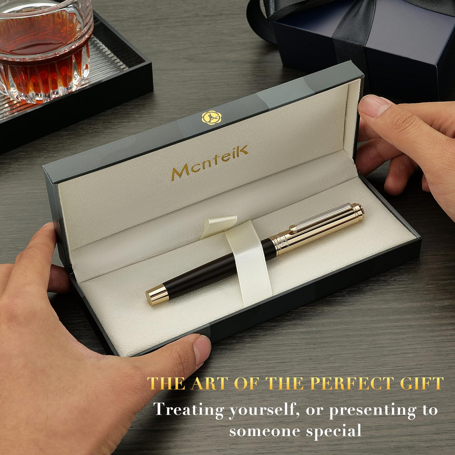 316 Luxury Journaling Pen, Nice Natural Wood for Writing, 24K Gold Accents, Schmidt refill, Fancy Rollerball, Wooden Gift Set for Men & Women, Executive & Graduation Work Christmas Pens-Blackwood