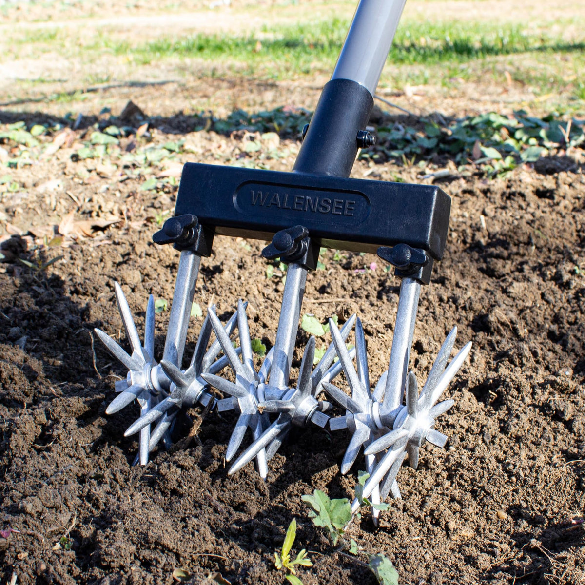 Walensee Rotary Cultivator Garden Tool, Adjustable Hand Tiller with Long Handle, Manual Soil Crusher for Breaking Up Clods, Seedbed Prep, Reseeding, Aerating Raised Beds, Garden, Yard & Lawn