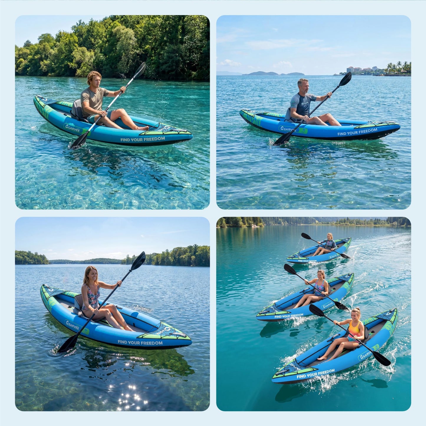 Single Inflatable Kayak, Heavy Duty Tandem Kayak for Adults and Kids, Portable Summer Fishing & Touring Kayak Set with Paddles, Adjustable Seats, Pump & Carry Bag, Recreational Kayaks for Beginners
