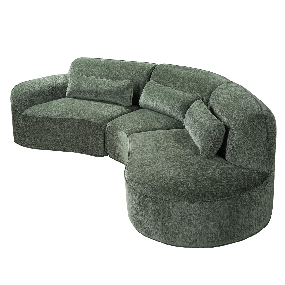 Merax 123.23" Curved Polyester Sectional Sofa Set, Modern Cloud Couch with Chaise Lounge & 3 Pillows & Right Hand Facing, High-Density Fully Compressed Sponge, Fully Assembled for Living Room, Green