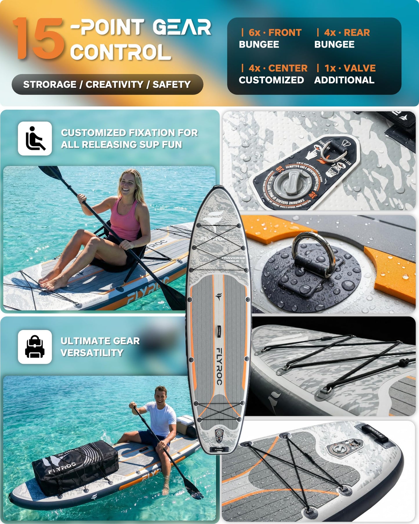 Flyroc 11'6"ร35" Inflatable Stand Up Paddle Board, Extra Wide Inflatable Stand Up Paddle Board for Adults - 450LB Capacity Stable SUP Paddleboard for Fishing, Yoga & All Skill Levels, Gray