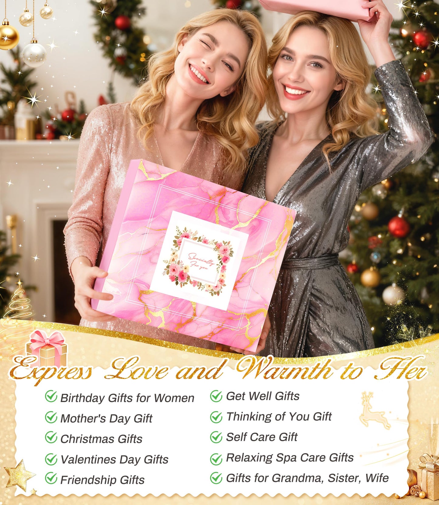 Birthday Gifts Basket for Women Mom Her Sister Grandma, Get Well Self Care Gift For Friend, Relax Spa Set-Luxury Flannel Blanket Rose Flower, Wife Gift Mothers Day Christmas Valentines Jeowoqao