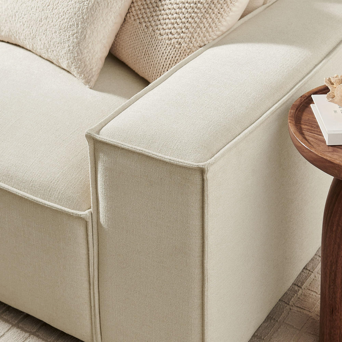 Modway Restore Performance Fabric Upholstered 3-Piece Modular Sofa Set in Ecru - Low Profile Sectional Sofa with Coil Seat Support and French Piping