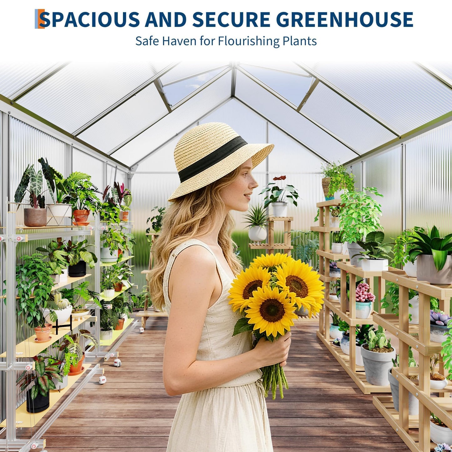 Walk-in Greenhouse 6x8 FT Aluminum Frame with Roof Vent Rain Gutter Sliding Door Perfect for Outdoor Patio Backyard Garden Apartment Balcony