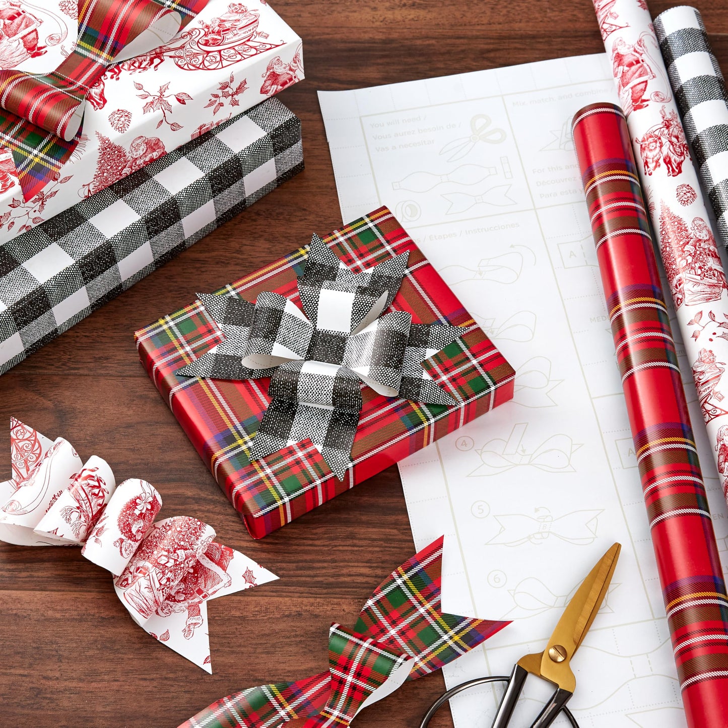 Hallmark Christmas Wrapping Paper Rolls, Holiday Plaid (3-Pack: 120 Sq. Ft. Ttl) Red Toile, Black Buffalo Check, Plaid for Christmas, Birthdays, Weddings, Crafts