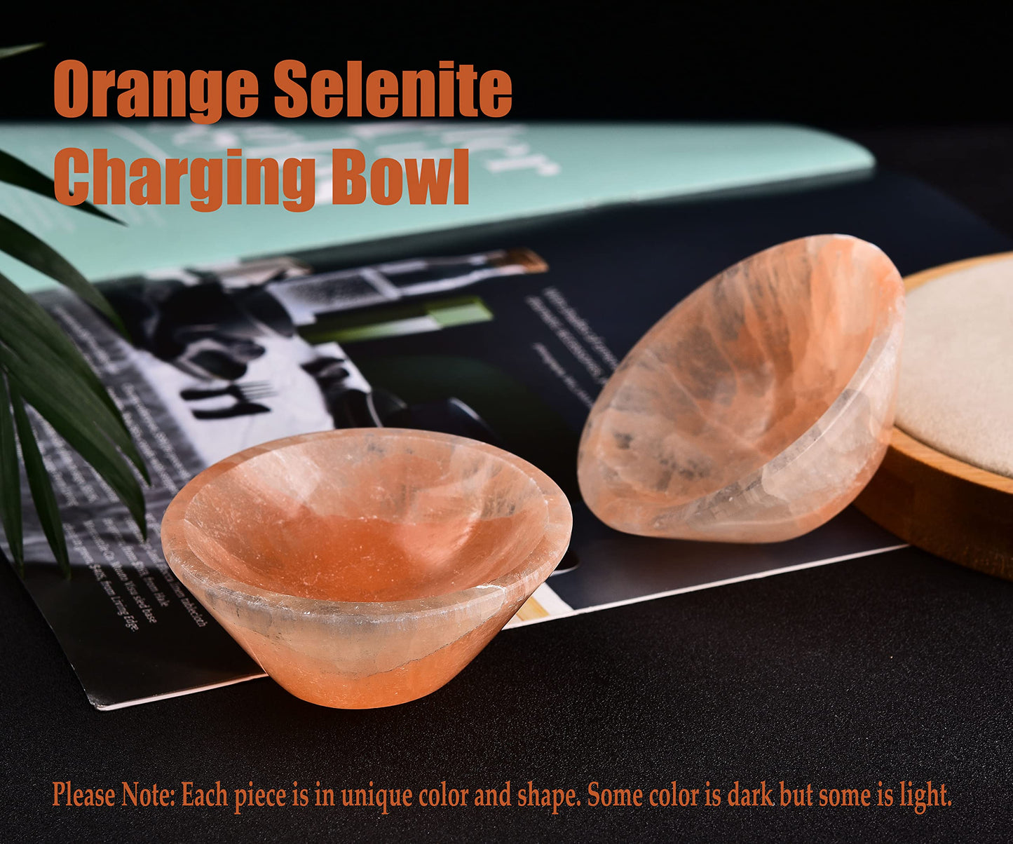 JIC Gem Selenite Charging Bowl Healing Crystals Holder Orange Selenite Tray Small Home Office Decor 3 Inch