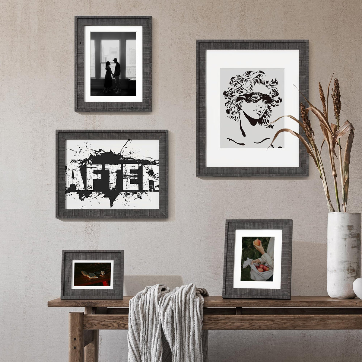 8x10 Wood Picture Frame, 8x10 inch Photo Frame with 5x7 Removable Mat, Distressed Rustic Country Style with Chisel Marks, High Definition Tempered Glass, Vertical and Horizontal Display, Wall Hook Hanging Hardware Included, Grey