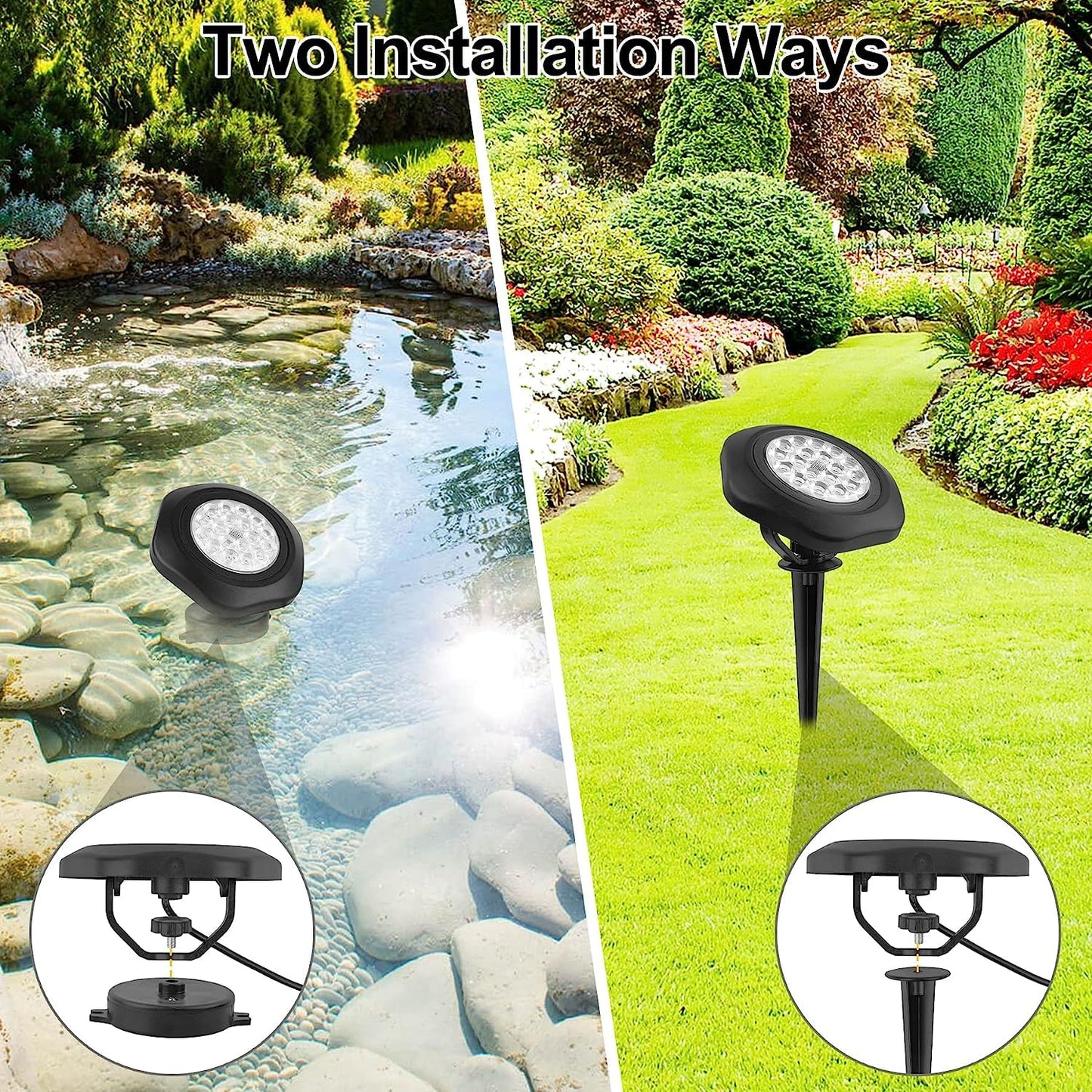 NATPOW Solar Pond Lights, 18 LED Super Bright RGB Landscape Spotlights IP68 Underwater Pond Lights Submersible LED Lights for Fish Aquarium Tank Garden Yard Pool Fountain Pond (3 Head Lamp)