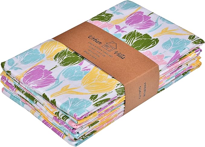 Urban Villa Collection Kitchen Towels Tulip Flowers Multi Color Premium Quality