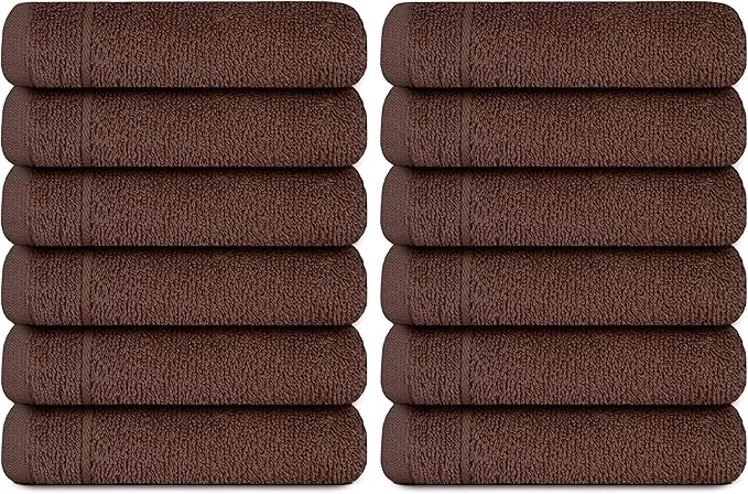 Tens Towels Pack of 12 Washcloths, 12 x 12 Inches, Lighter Weight, Quick to Dry