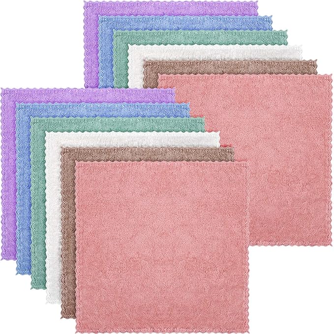 Syhood 12 Pieces Face Wash Cloth 12 x 12 in Makeup Remover Cloths Towel Coral