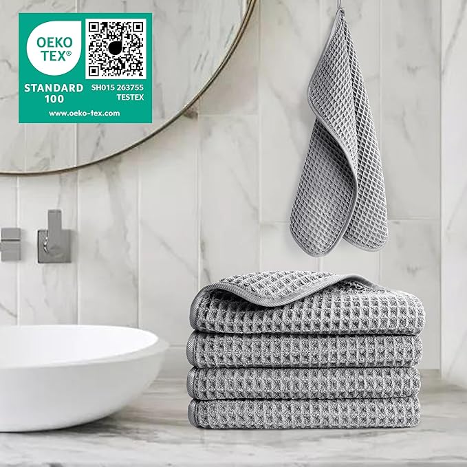 POLYTE 430 GSM Microfiber Lint Free Washcloth Face Towel, 13 x 13 in, 4 Pack