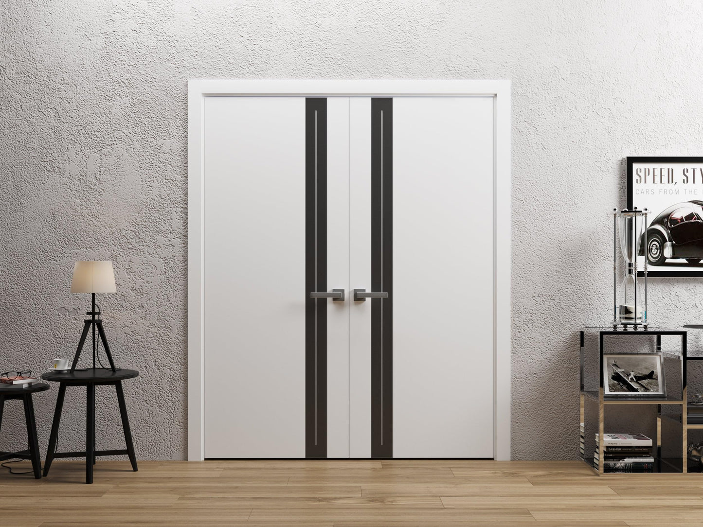 Sartodoors Interior Door 4440 Slab White with Frosted Glass Solid Wood with Honeycomb core Modern Design 32 x 96 in