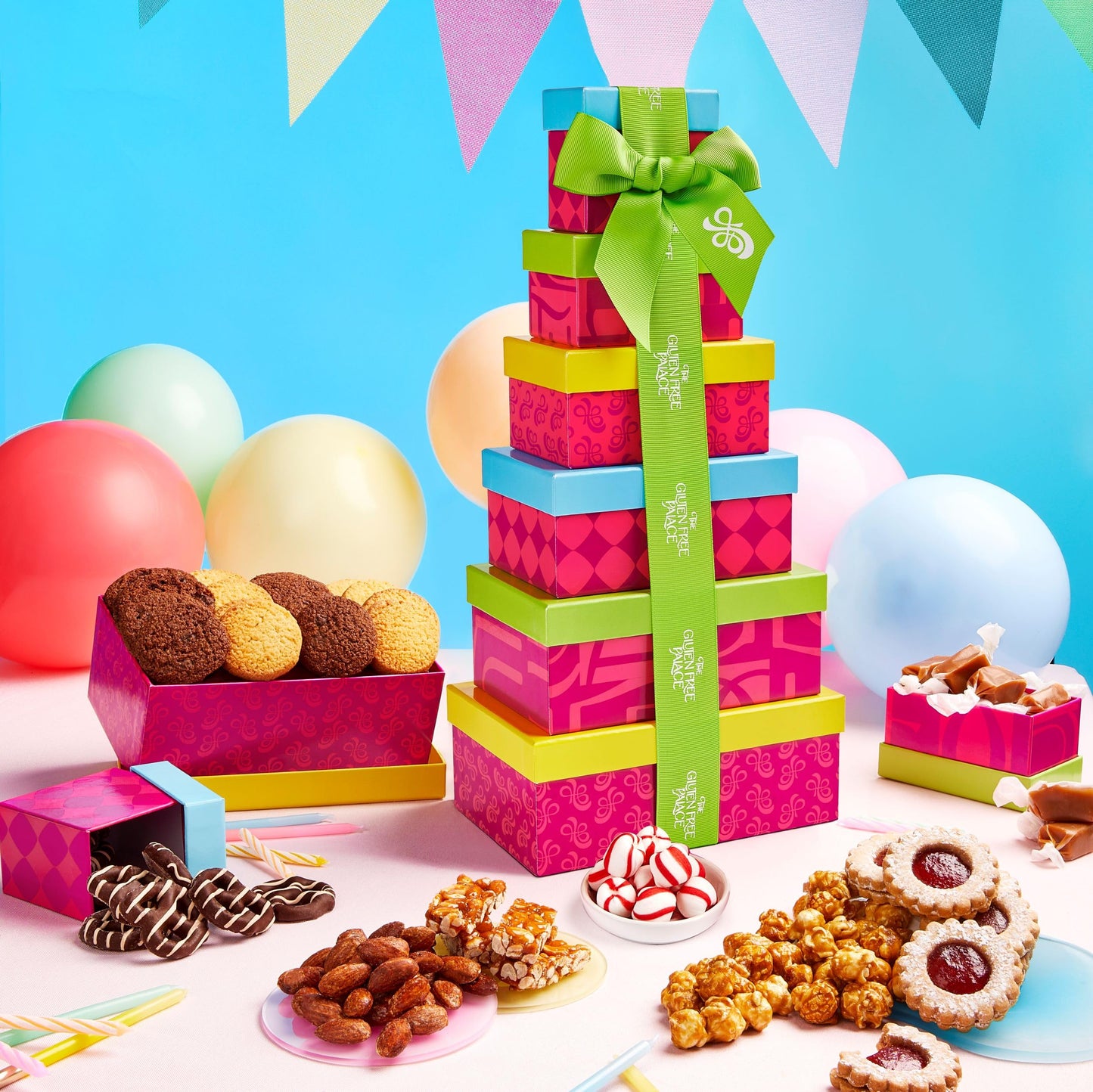 Gluten Free Palace Gift Basket Tower – Premium Gift Basket for Mother's Day – 6‑Tier Elegant Gluten Free Cookie Treat Tower for Families – Gourmet Kosher Gift Tower for Mom, Adults, Corporate, & Friends.
