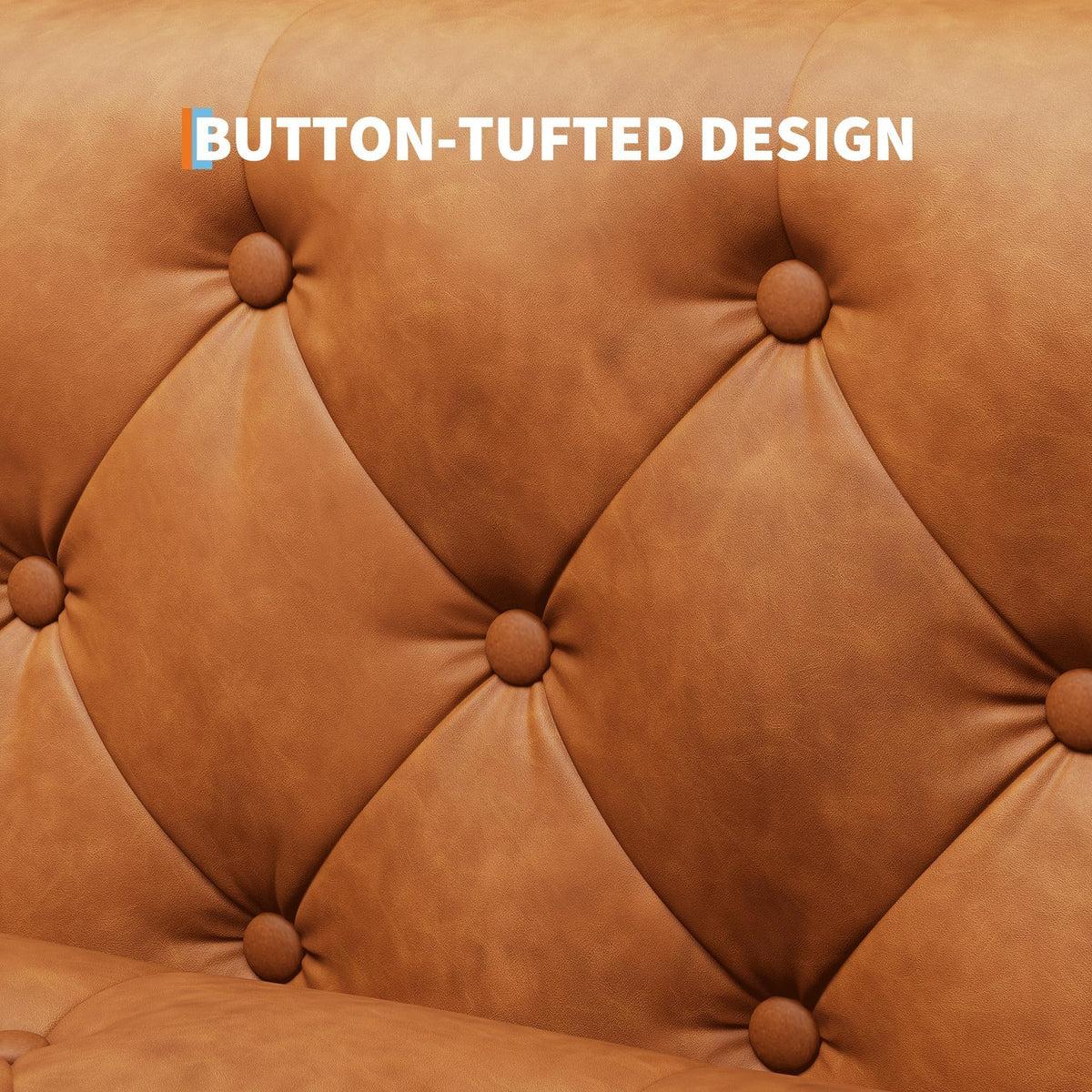 GarveeHome 81" Leather Couch for Living Room, Chesterfield Sofa with Deep Seat, Handmade Button Tufted 3 Seater Sofa, Modern Leather Sofa for Apartment, or Office, Cognac Tan