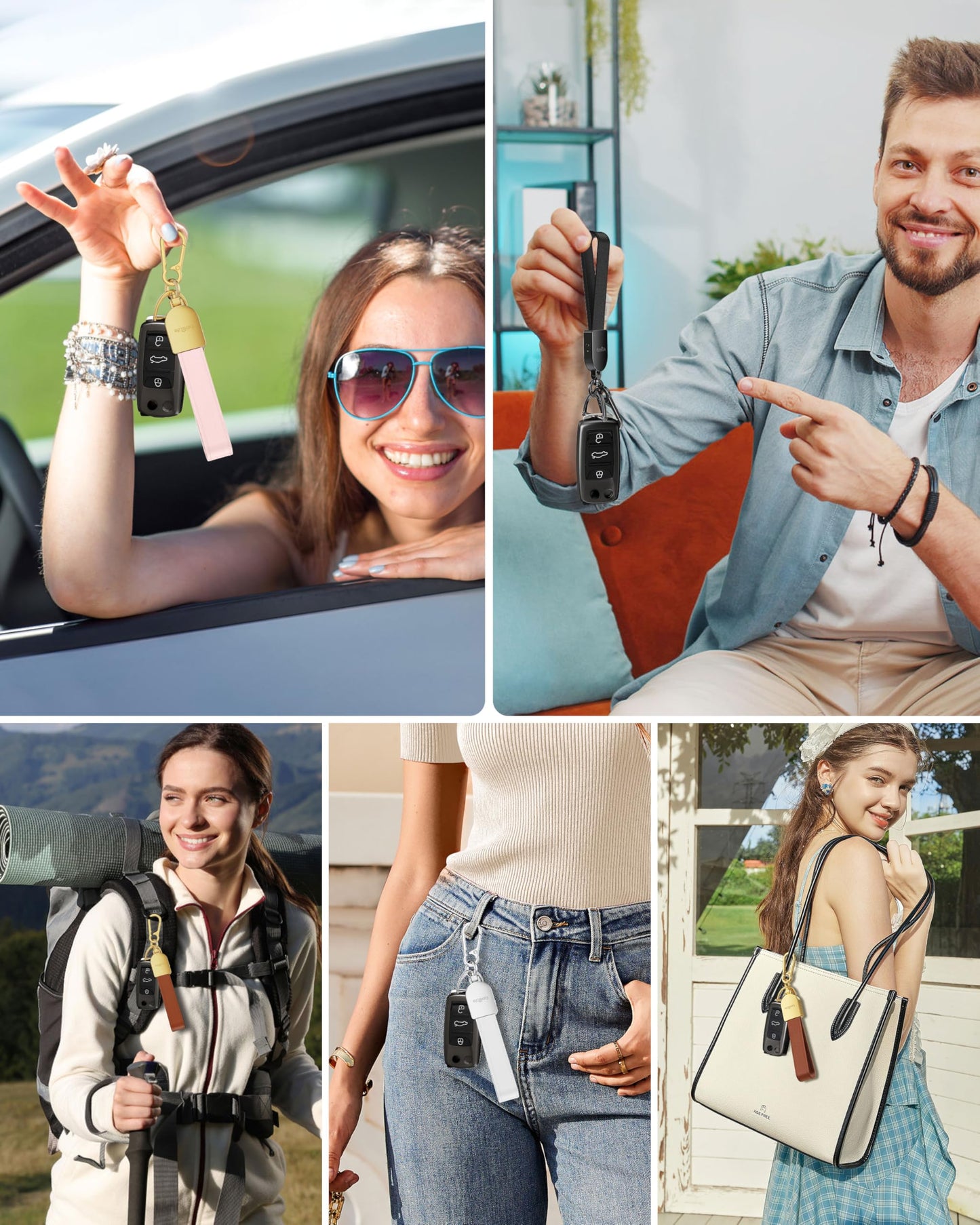 Keychain, Works with Apple Find My, Leather Car Keychain for Women and Men, Car Key Fob Holder, Key Chain with GPS Tracker, Anti-Lost Smart Keys Finder, Rechargeable, Pink
