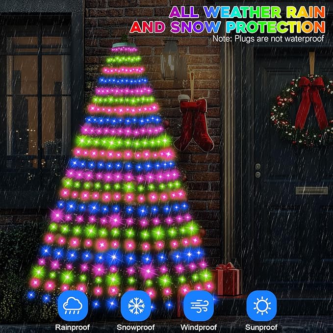 30+ Modes Ring Christmas Tree Lights Indoor Outdoor - 6.56Ft x 12 Lines 288 LED Easy App Control Color Changing Timer Remote Waterproof for 6 7 Ft Xmas Trees (Cool White to Multicolor)