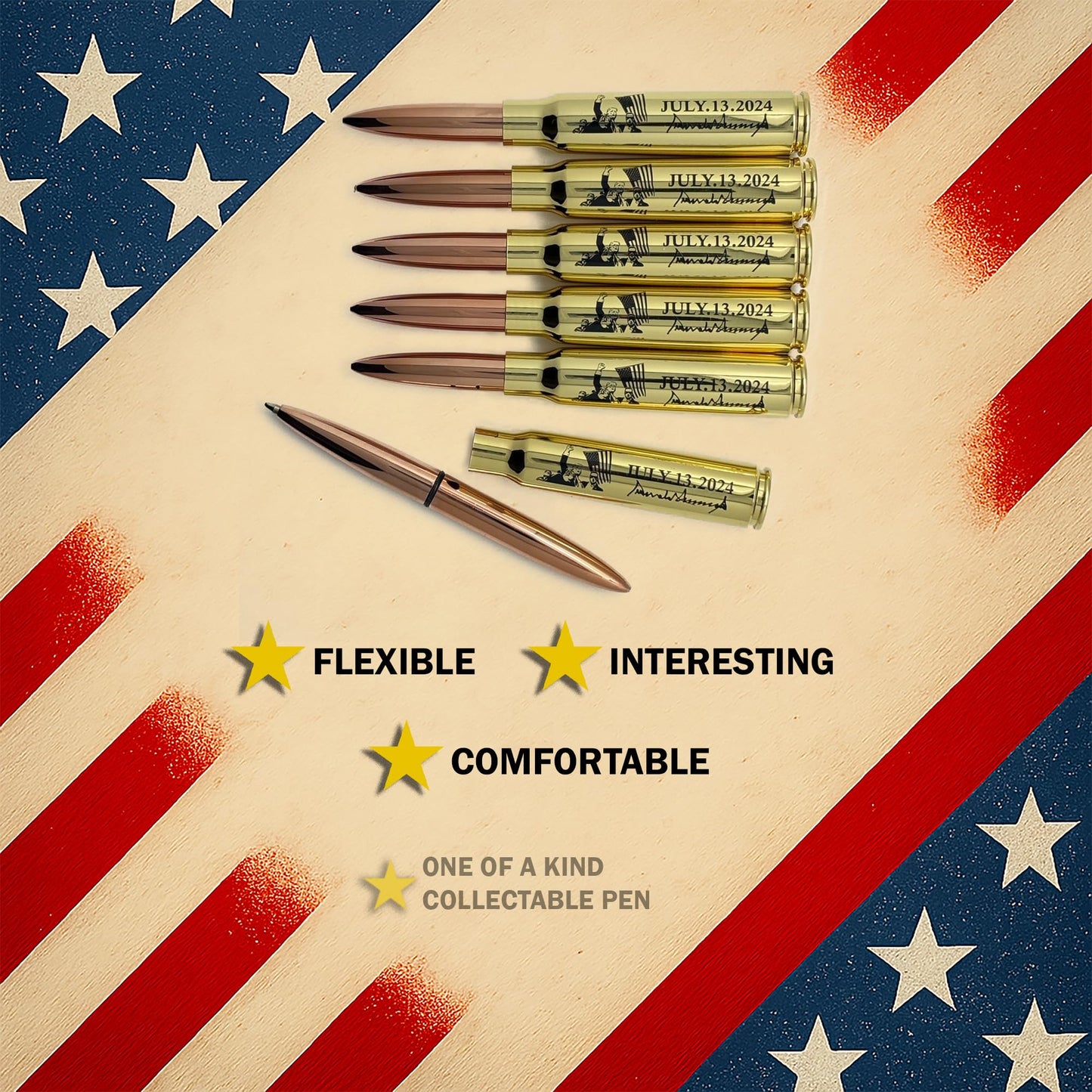 Crimson Collectables Donald Trump Pen - Brass Bullet Shaped Ballpoint Pen - Premium Trump Gifts & Trump Merchandise - Luxury Collectable Pen w/Pen Case