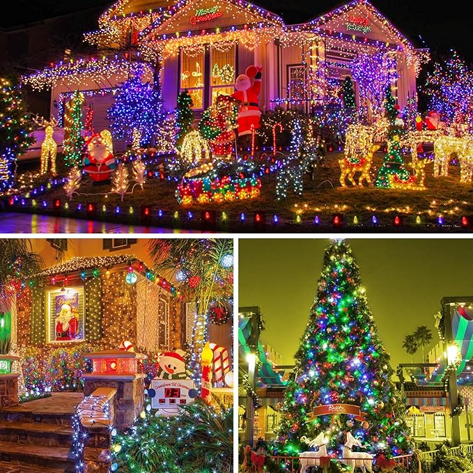 C9 Christmas Lights Outdoor Multicolor, 200FT 100LED string Lights Waterproof Shatterproof, Extendable C9 Xmas Light, Indoor Outdoor Christmas String Light for House Roof Patio Garden Tree Party
