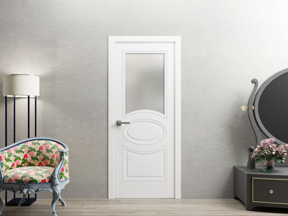 VDOMDOORS Slab Door Panel Opaque Glass 28 x 80 inches/Mela 7012 Matte White/Modern Finished Doors/Pocket Closet Sliding Barn