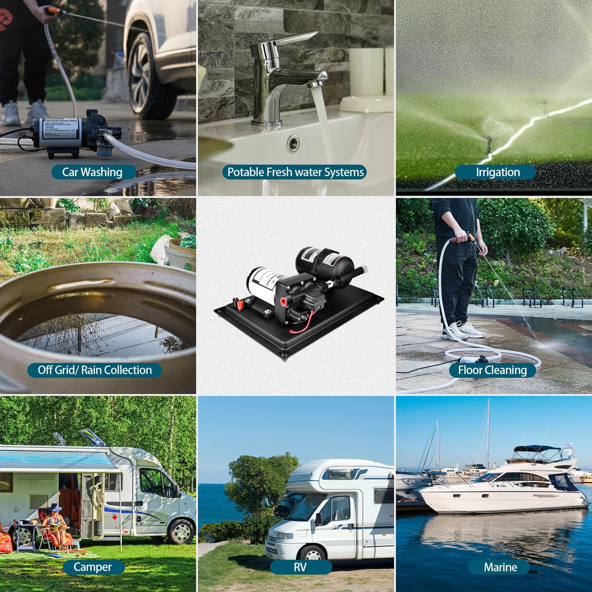 WASSERMANN 12V RV Water Pump and Accumulator Tank System, 3.0GPM 55PSI Self Priming Water Diaphragm Pump with 0.75L 10 PSI Pre-Pressurized Accumulator Tank, Pressure Switch, for Boat Garden RV Camping